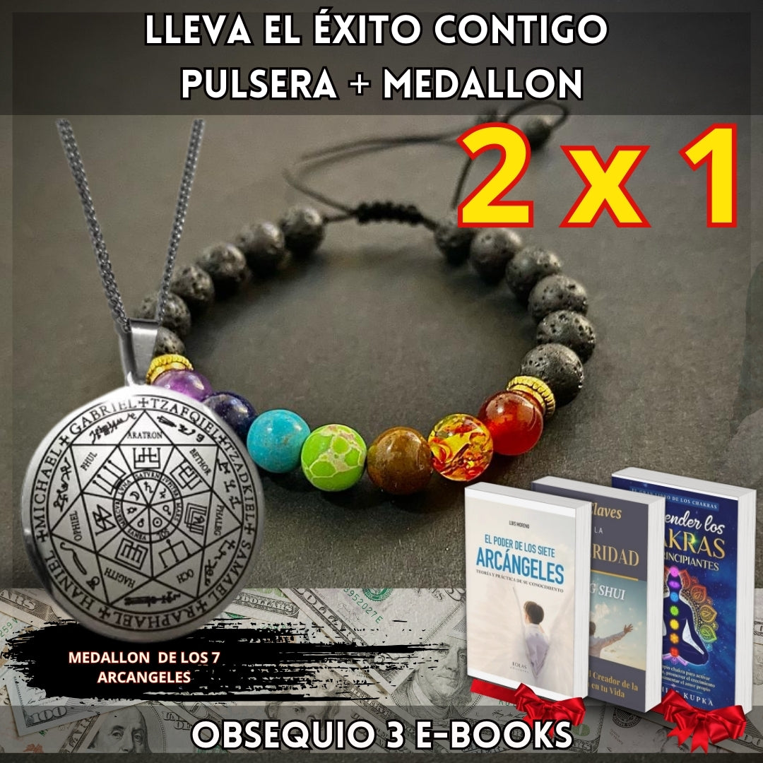 COMBO  2 X 1 PULSERA DE LOS 7 CHAKRAS + MEDALLON DE LOS 7 ARCANGELES +OBSEQUIO