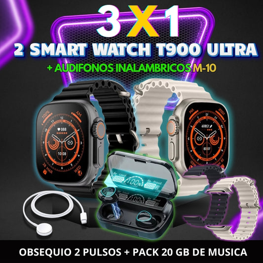 combo x 3  Smart Watch T900ULTRA + audífonos M-10