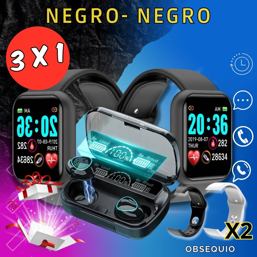 ⌚combo  x 5 piezas - 2 relojes + 1 audífonos negros  M10 + obsequio ⌚