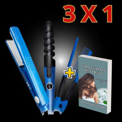 Kit  3 X 1  Plancha de Cabello+Rizadora+Peine