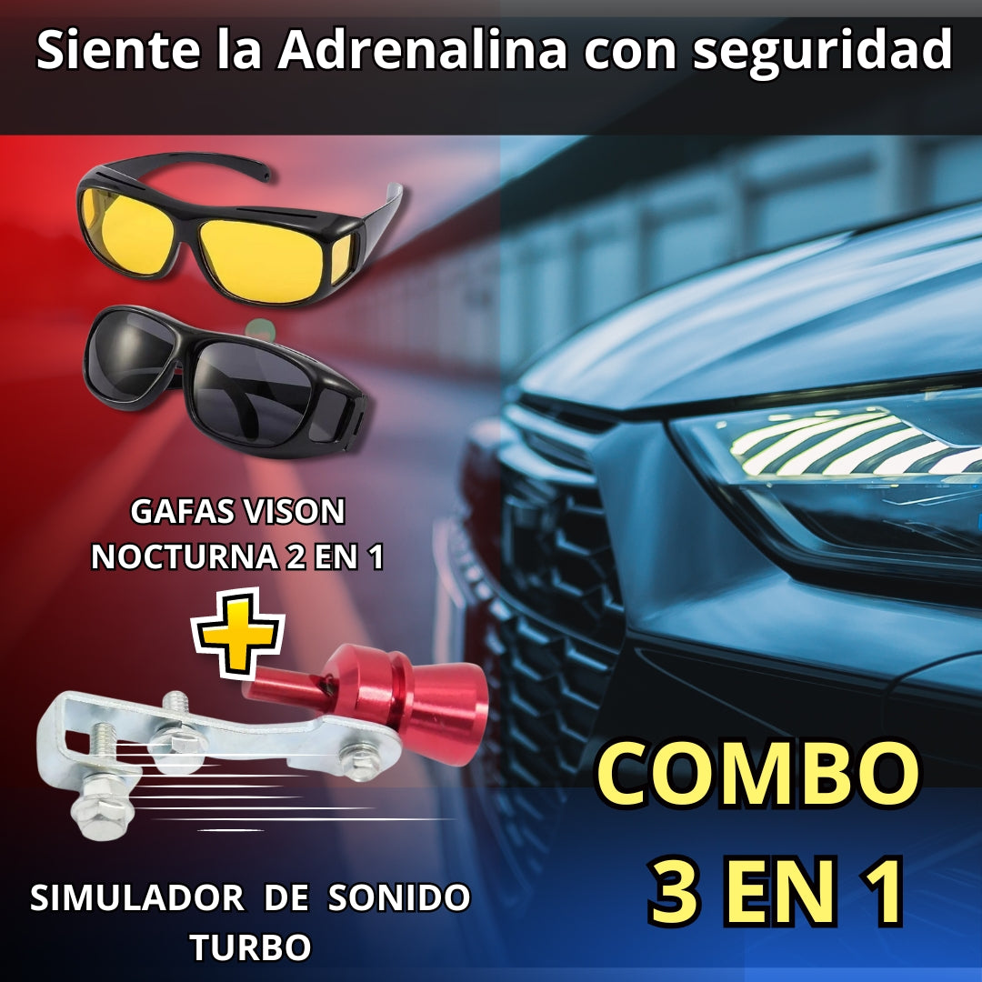 🚘 COMBO  3 EN 1  SONIDO TURBO + 2 X1 GAFAS DE VISION NOCTURNA 🏍️