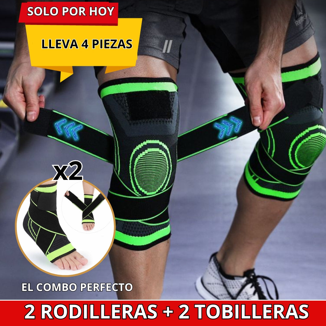 Combo x4 -2 rodilleras + 2 tobilleras de compresion