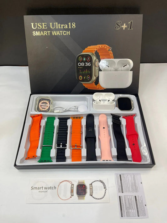 COMBO 11 EN 1 SMART WATCH ULTRA  18 + AUDIFONOS INALAMBRICOS+ CASE PROTECTOR+ OBSEQUIO