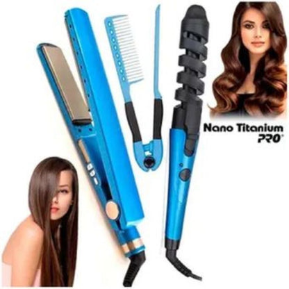 Kit  3 X 1  Plancha de Cabello+Rizadora+Peine