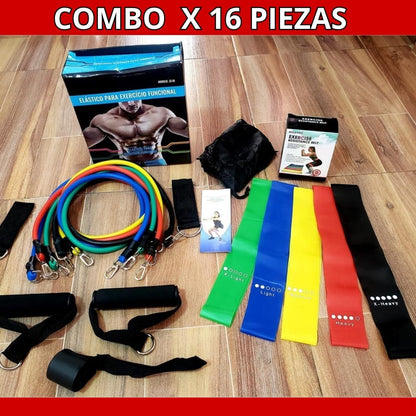 combo  3  Kit x 11 piezas Bandas tubulares + bandas planas x 5+ rueda abdominal