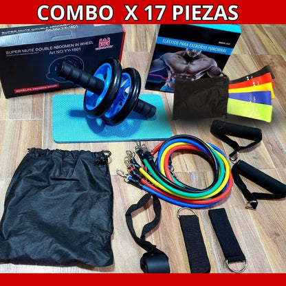 combo  3  Kit x 11 piezas Bandas tubulares + bandas planas x 5+ rueda abdominal