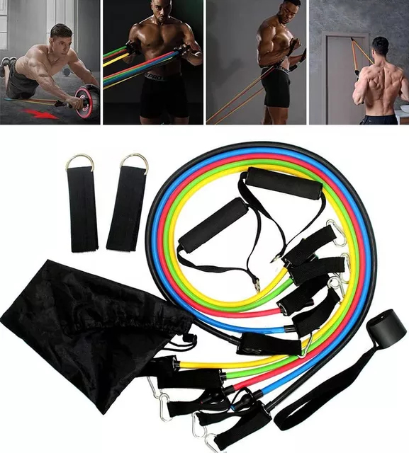 combo  3  Kit x 11 piezas Bandas tubulares + bandas planas x 5+ rueda abdominal